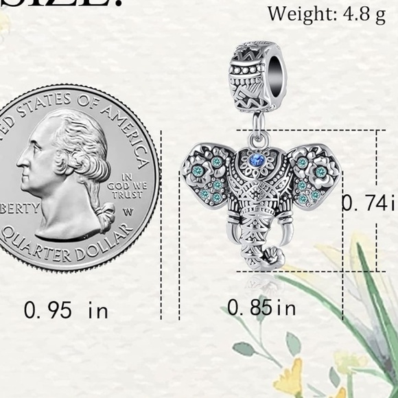 Sterling Silver good luck Elephant Charm with Blue CZ Accents fits all Pandora - Picture 3 of 4